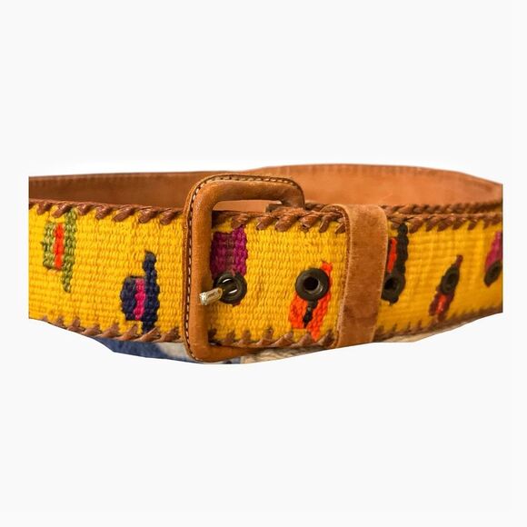 Hand Woven Yellow Guatemalan Adjustable Belt 38” - Picture 2 of 6